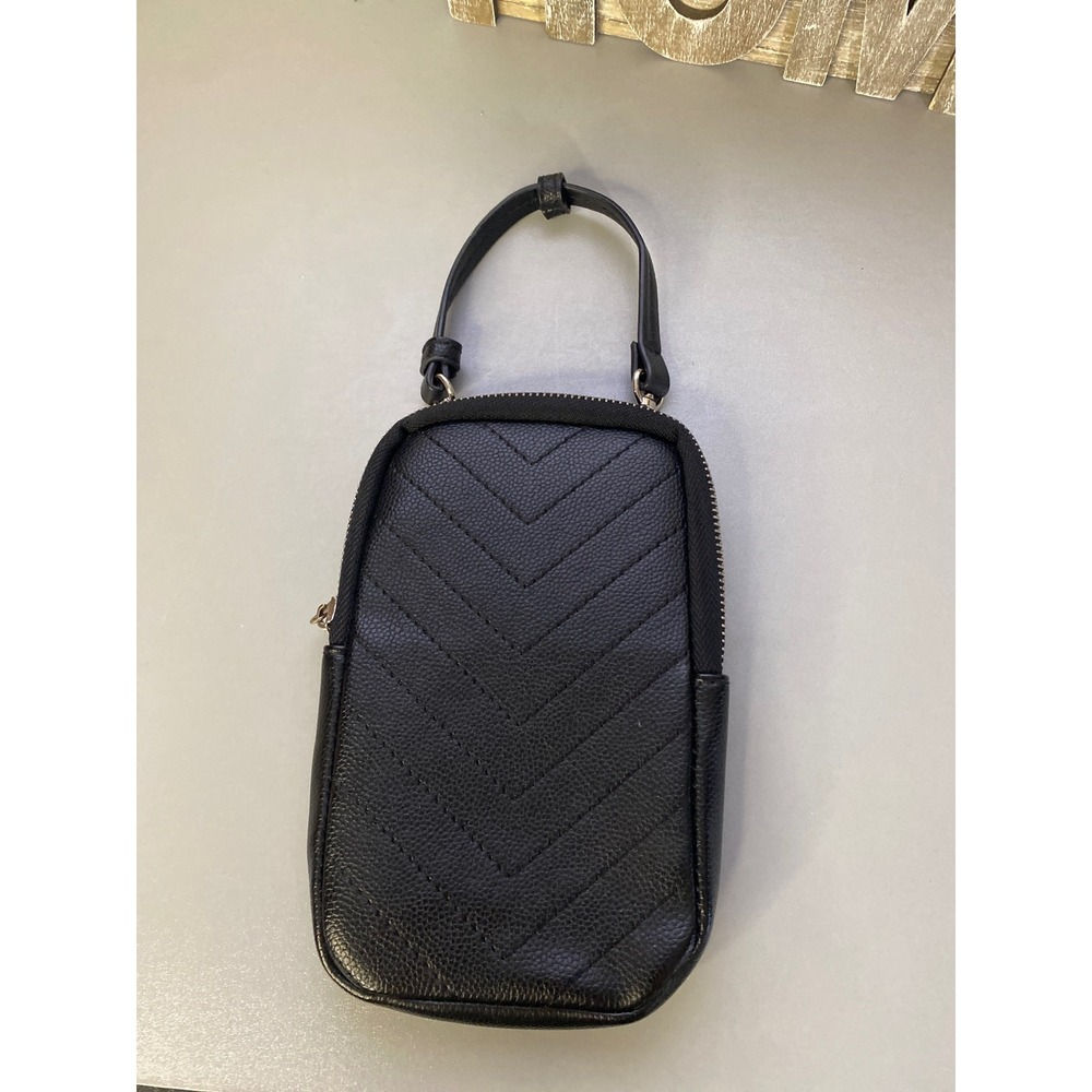 Black Chevron Quilted Phone Wallet Bag With‎ Handle